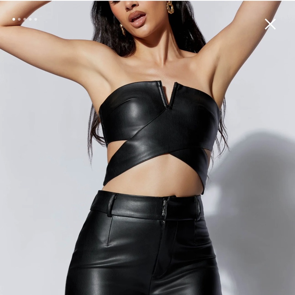 PERRIE
Faux Leather Cut Out Crop Top - Black